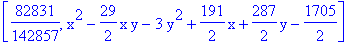 [82831/142857, x^2-29/2*x*y-3*y^2+191/2*x+287/2*y-1705/2]